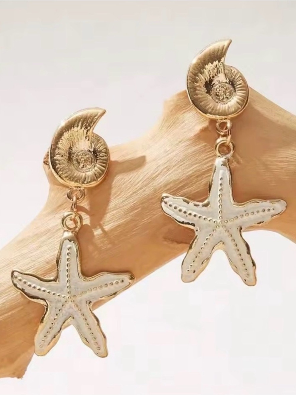 Gold and White Starfish Drop Earrings - Women's Jewelry - Picture 1 of 4